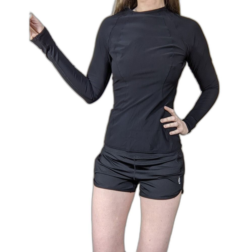 Lululemon Zip Back long sleeve Reebok lined Shorts black Set Athletic LN - Picture 2 of 14